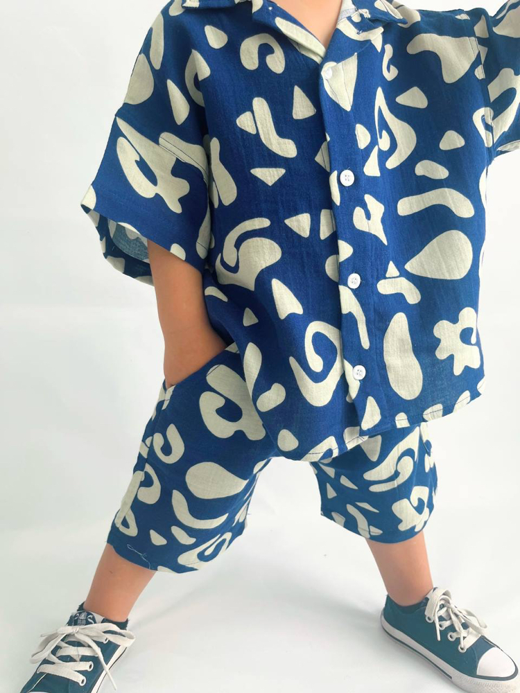 %100 Pamuk Keten Oversize Desenli Takım