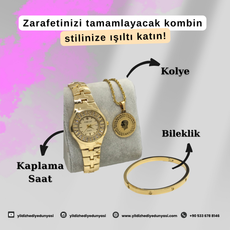 Bayan Kombin Set gold detaylı 