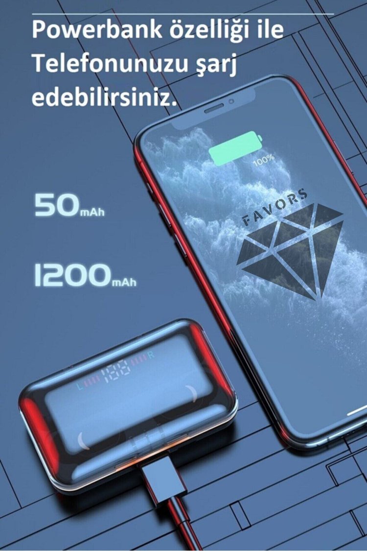 Işıklı Bluetooth Kulaklık 1200 Mah Powerbank Özellikli