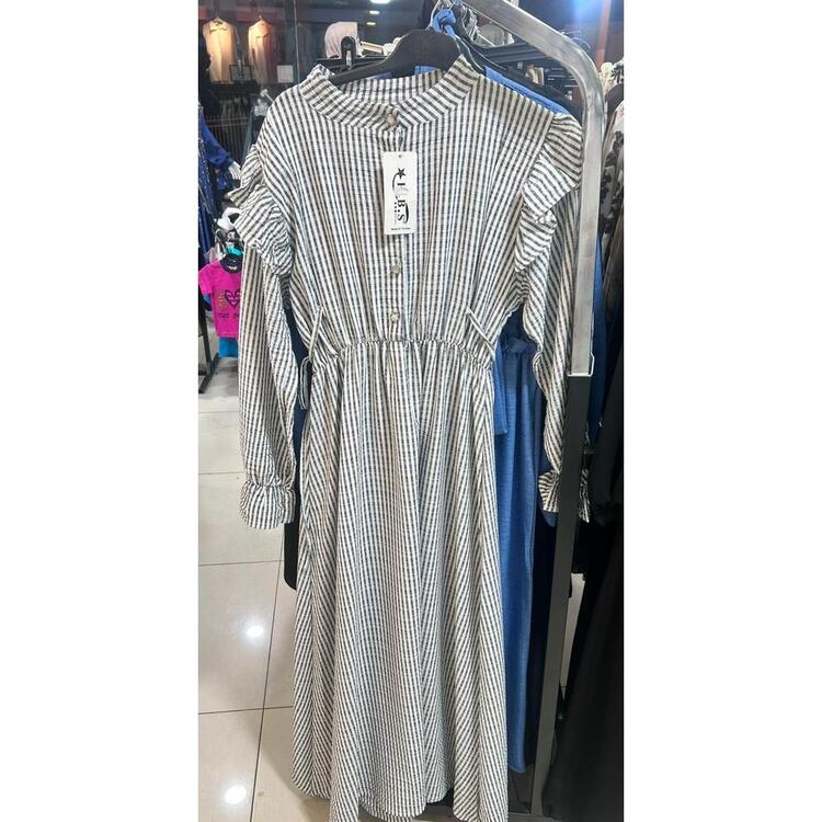 Moda Şık Çizgili Uzun Elbise - 38-44 Bedenler