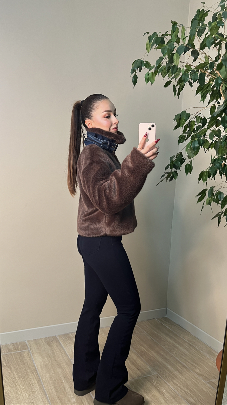 Kahve Yumoş Jean Detaylı Mont