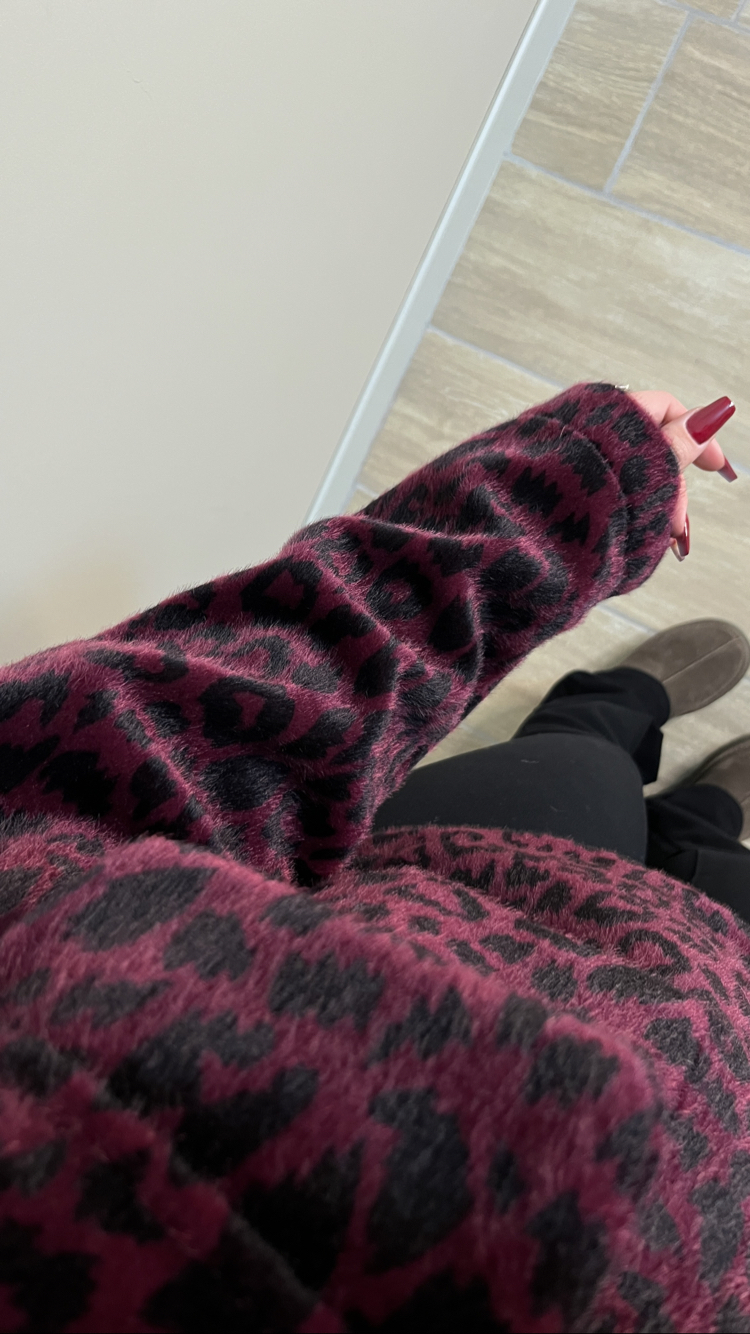 Bordo Leopar Angora Ceket