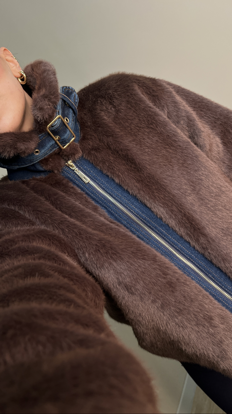 Kahve Yumoş Jean Detaylı Mont