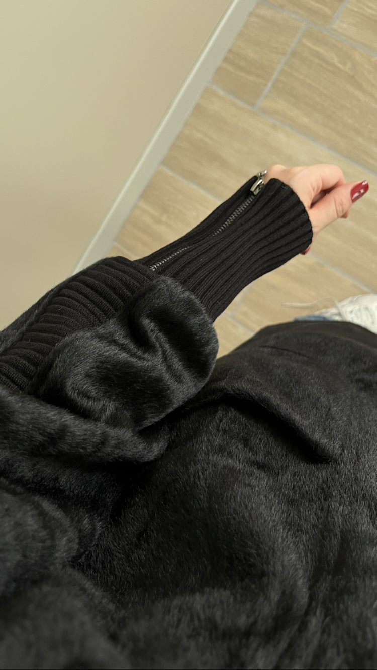 Fermuarlı Angora Kaban Siyah Renk