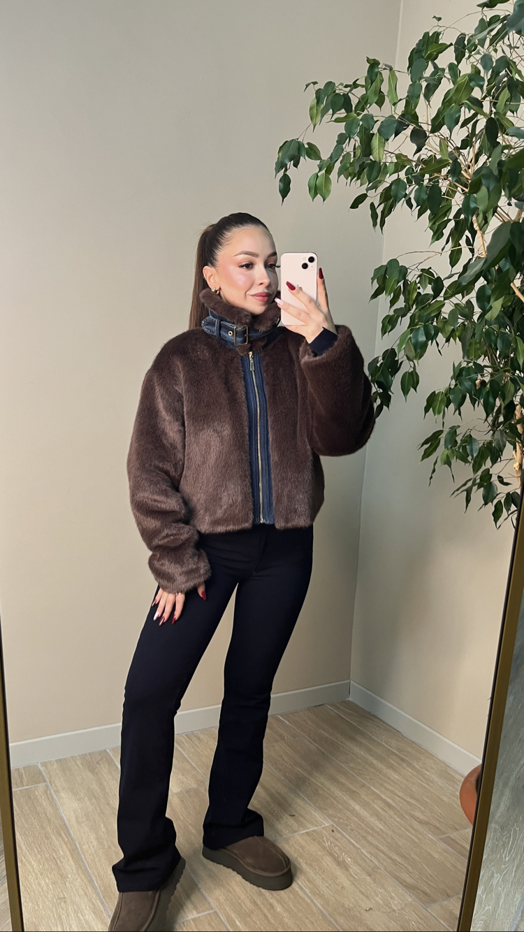 Kahve Yumoş Jean Detaylı Mont