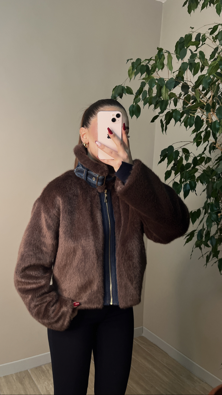 Kahve Yumoş Jean Detaylı Mont
