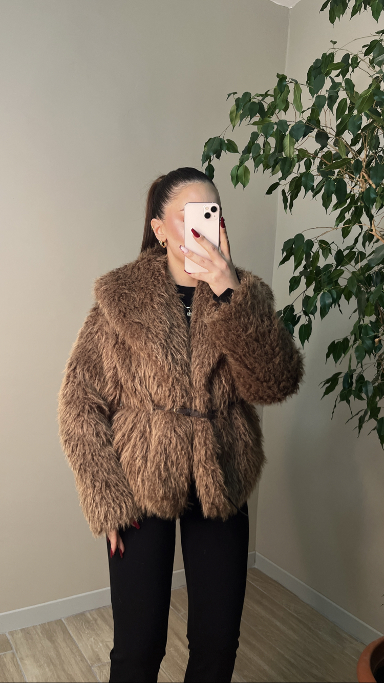 Kemerli Kürk Camel Renk