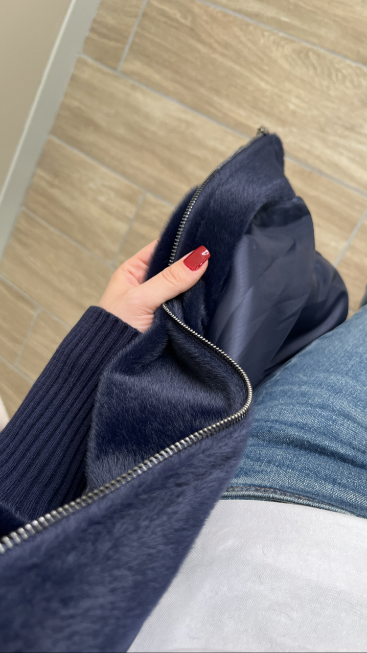 Fermuarlı Angora Kaban Lacivert Renk