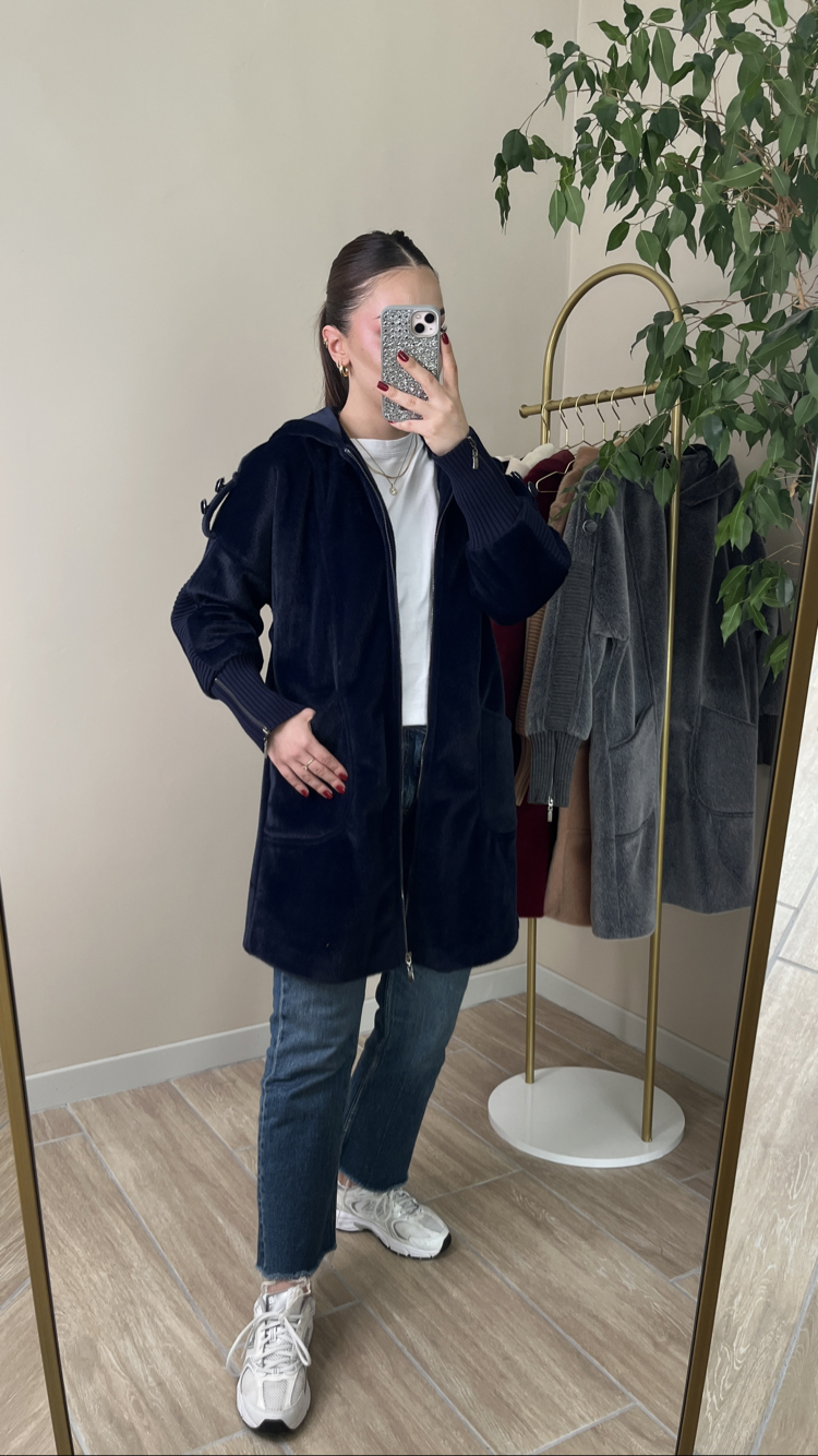 Fermuarlı Angora Kaban Lacivert Renk