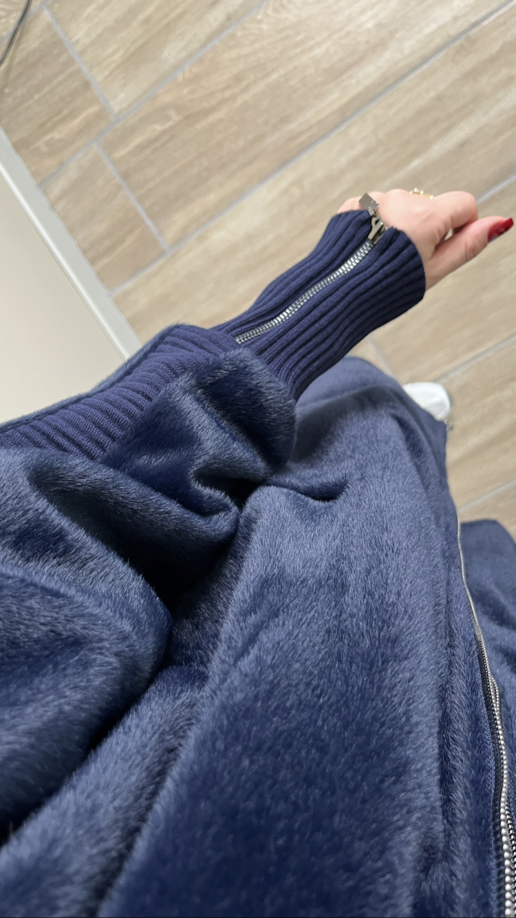 Fermuarlı Angora Kaban Lacivert Renk