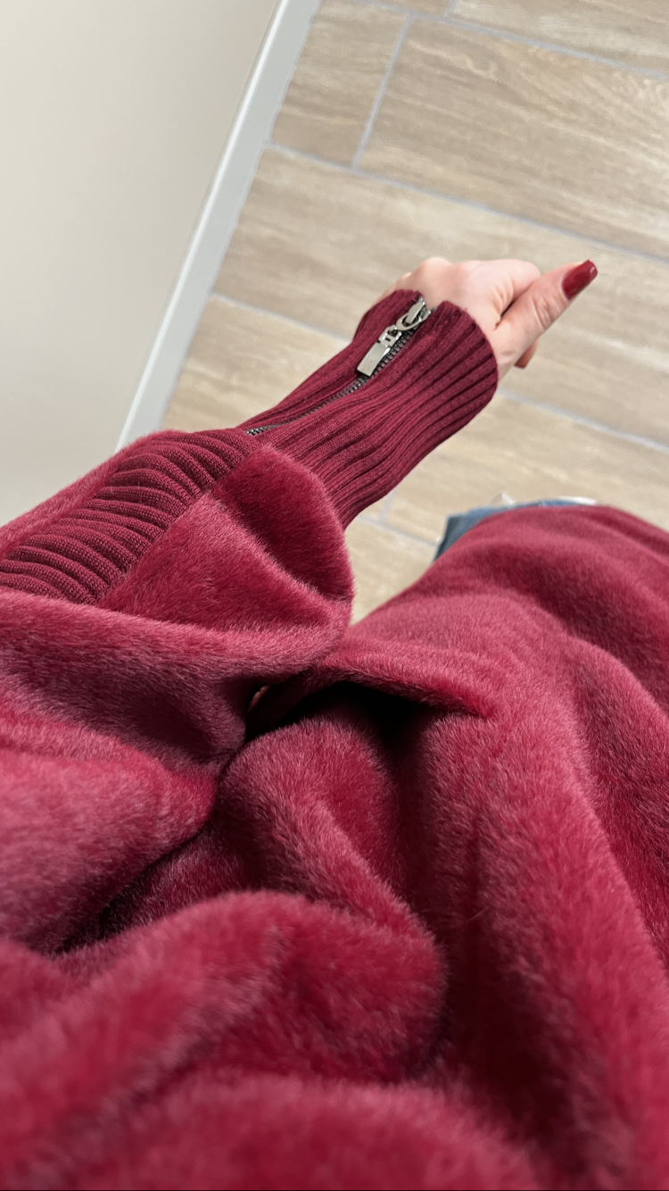 Fermuarlı Angora Kaban Bordo Renk