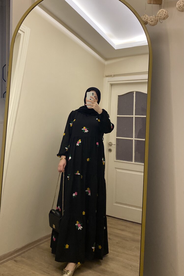 Meysa Çiçekli Elbise ~Siyah