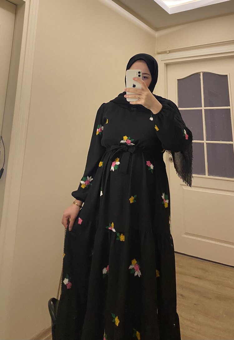 Meysa Çiçekli Elbise ~Siyah