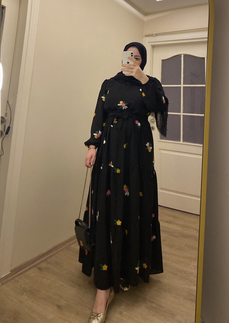 Meysa Çiçekli Elbise ~Siyah