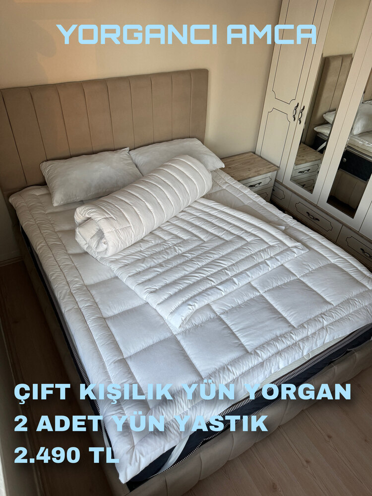 Çift Kişilik 3kg Yün Yorgan 2 Adet Yün Yastık