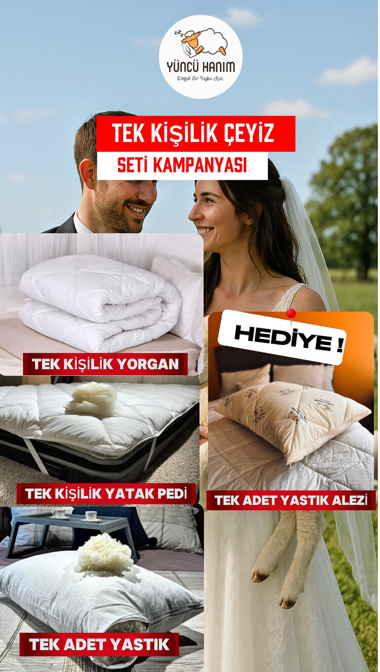 Tek Kişilik Çeyiz Seti (TEK ADET YÜN YASTI ALEZİ HEDİYELİ !)