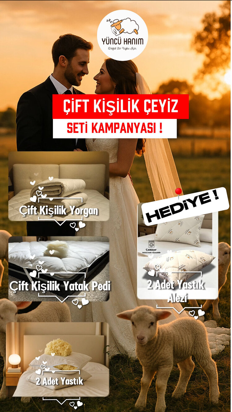 Çift Kişilik Çeyiz Seti (2 ADET YÜN YASTIK ALEZİ HEDİYE !)