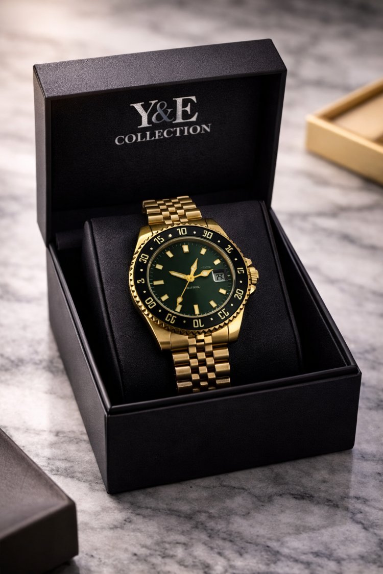 Y&E Collection Premium Gold Yeşil Kadran Çelik Saat – 3 ATM Suya Dayanıklı