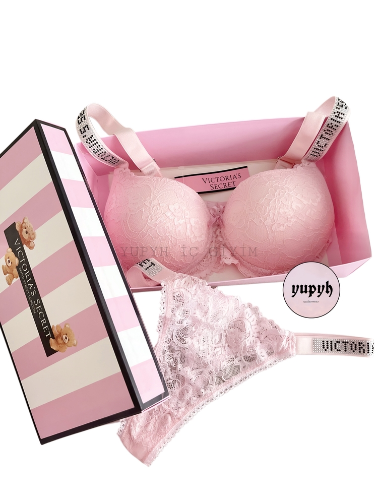 Victoria’s Secret Toz Pembe Taşlı Dantelli Sütyen Takım