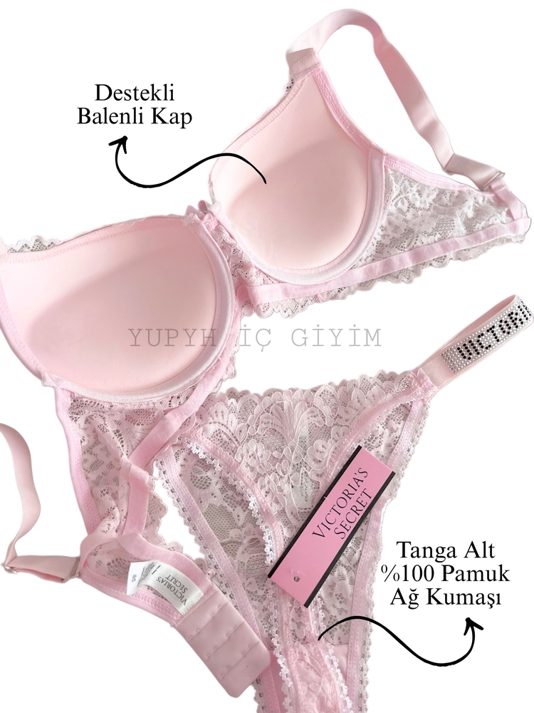 Victoria’s Secret Toz Pembe Taşlı Dantelli Sütyen Takım