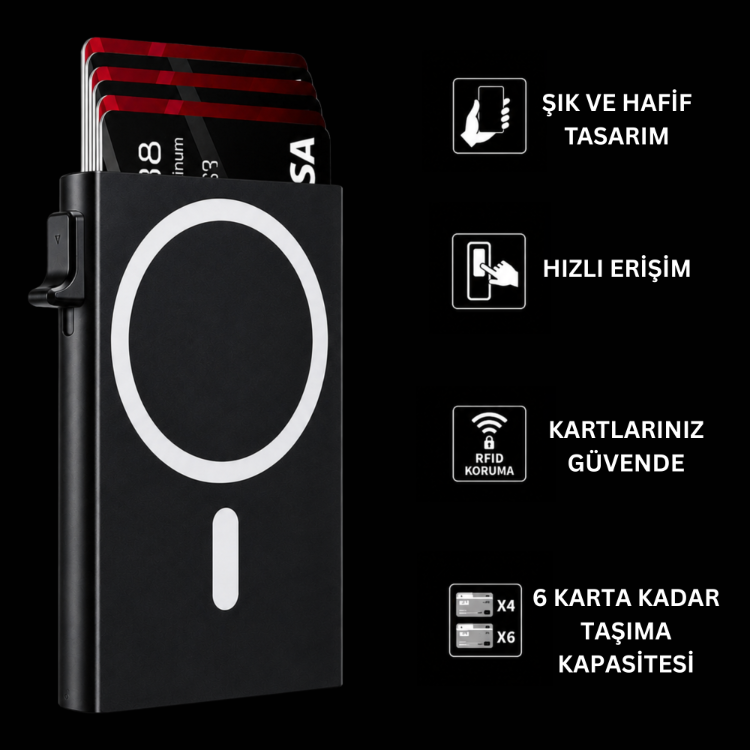 MagSafe Uyumlu Mekanizmalı Kartlık - Hediye Kutulu - RFID Korumalı