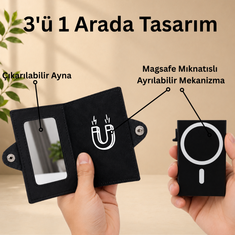 3'ü 1 Arada Kişiselleştirilebilir Hakiki Deri Cüzdan – Ayrılabilir MagSafe Kartlık