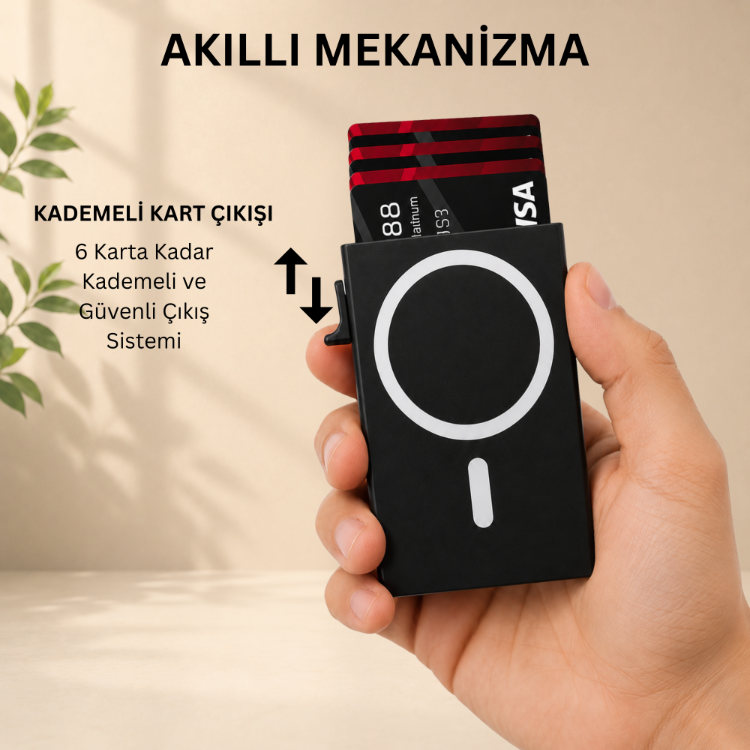 MagSafe Uyumlu Mekanizmalı Kartlık - Hediye Kutulu - RFID Korumalı