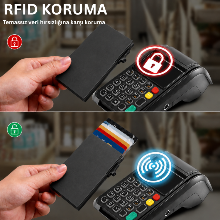 MagSafe Uyumlu Mekanizmalı Kartlık - Hediye Kutulu - RFID Korumalı