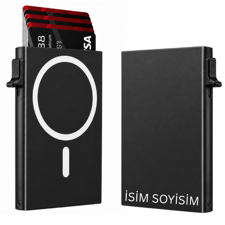 MagSafe Uyumlu Mekanizmalı Kartlık - Hediye Kutulu - RFID Korumalı