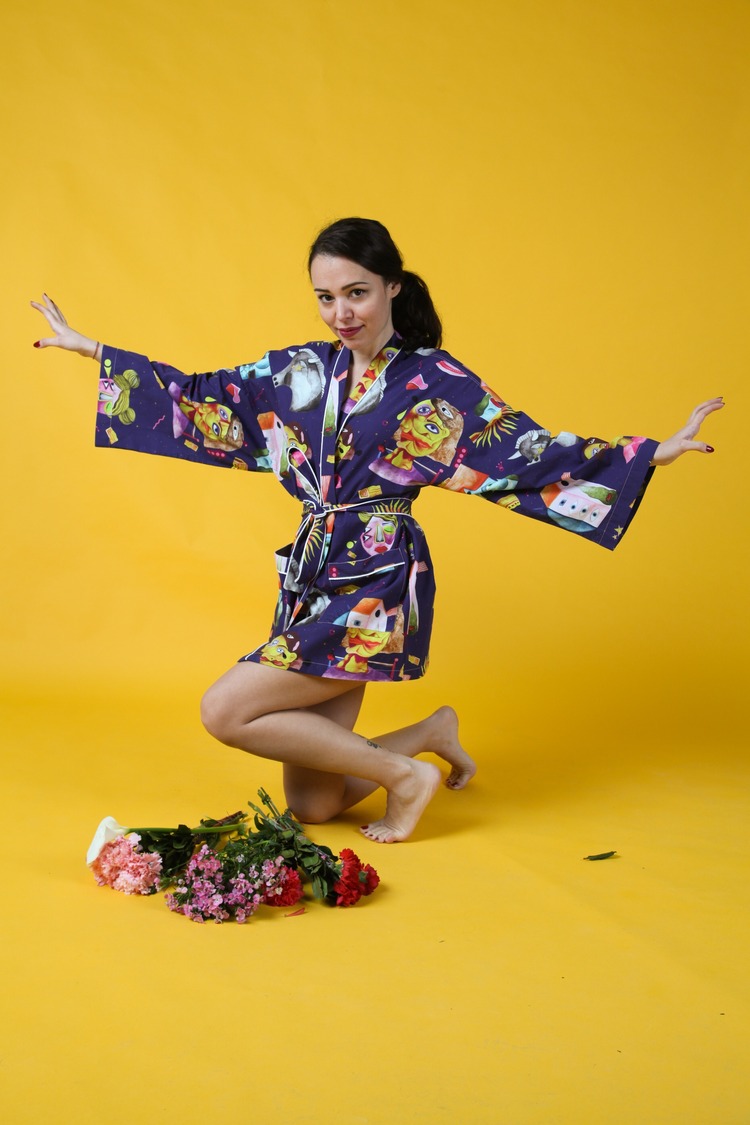 Lined Robe in Midnight Cubist