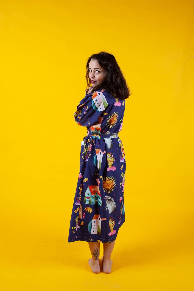 Long robe in Midnight Cubist