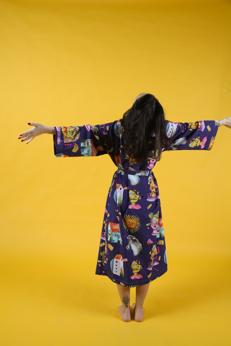 Long robe in Midnight Cubist