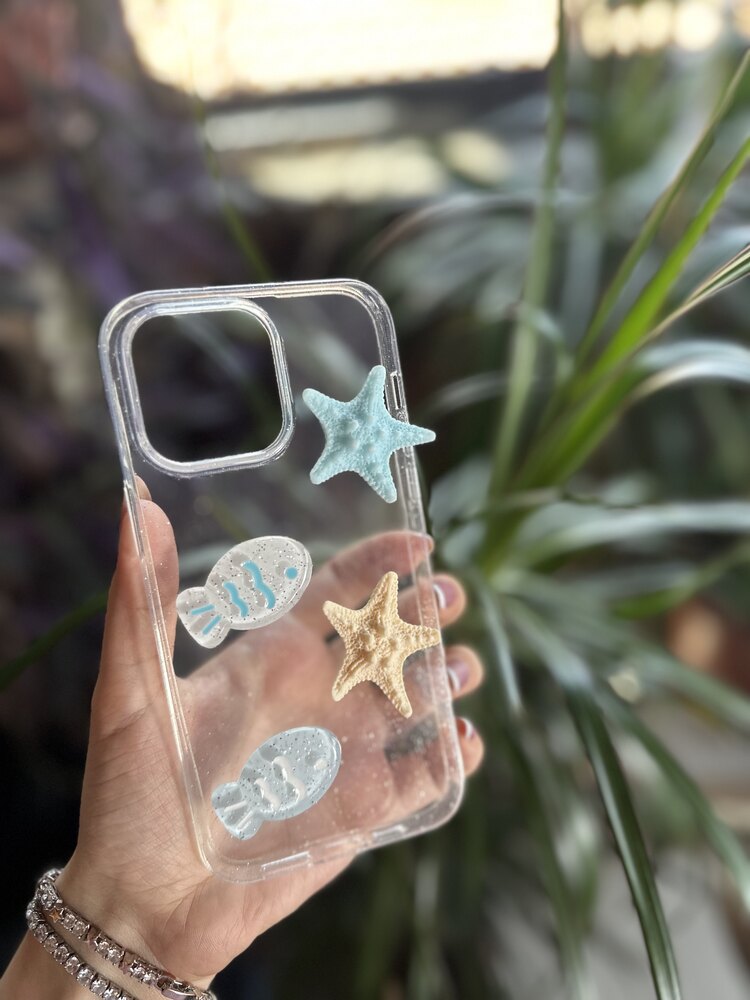 Sevimli 3D Lazer Baskılı Yaz Deniz Teması ile Glitter kılıf (Iphone14 pro max)