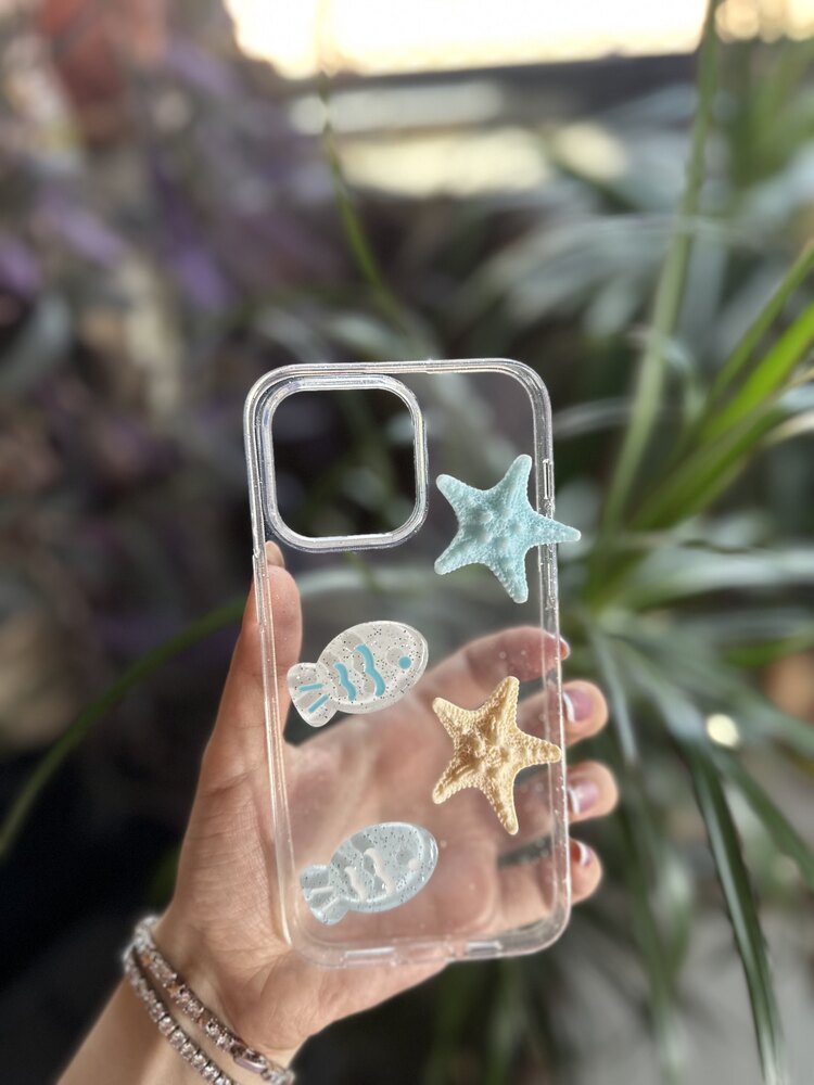 Sevimli 3D Lazer Baskılı Yaz Deniz Teması ile Glitter kılıf (Iphone14 pro max)