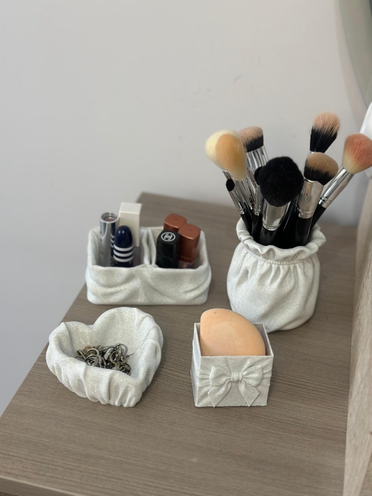 Mermer Görünümlü 4 Parça Dekoratif Makyaj Organizer Seti