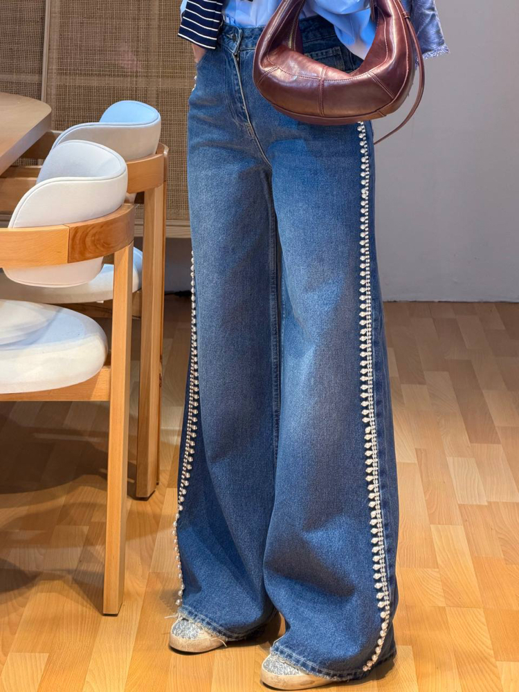 İnci Detaylı Denim Pantolon