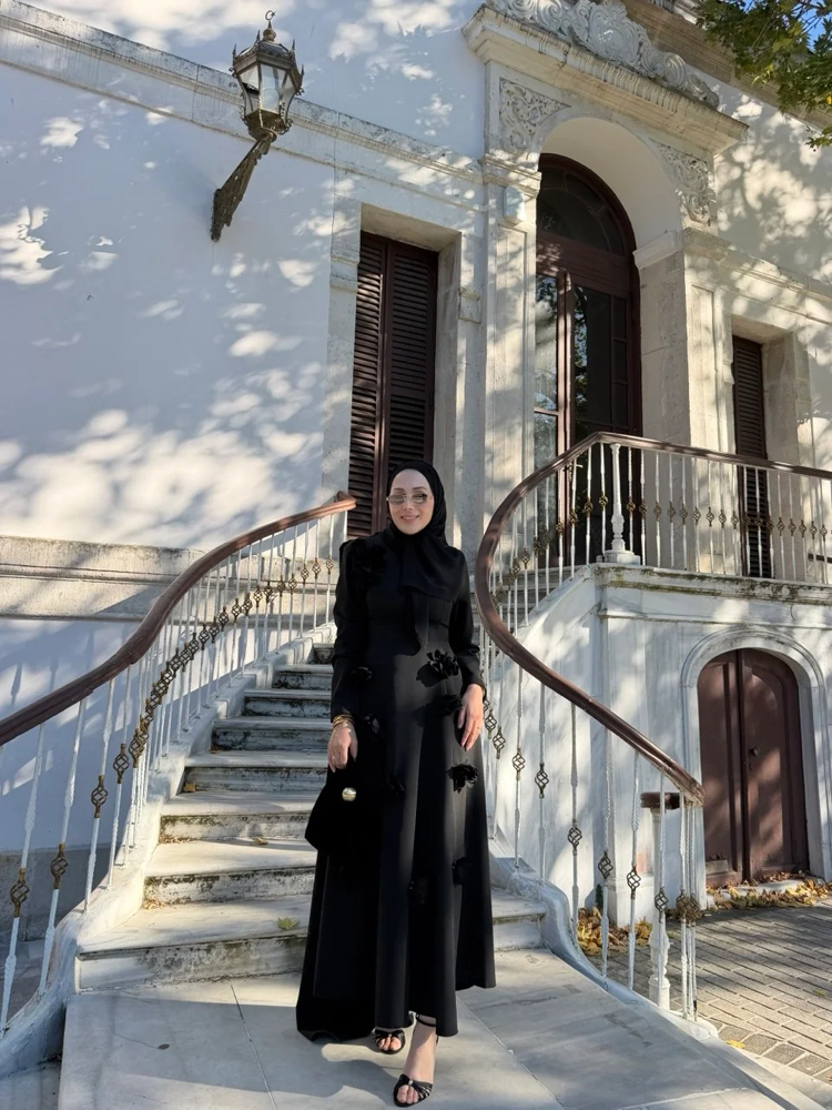Alina Siyah Güllü Elbise
