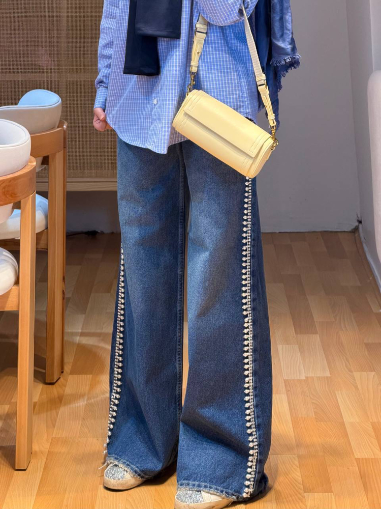 İnci Detaylı Denim Pantolon