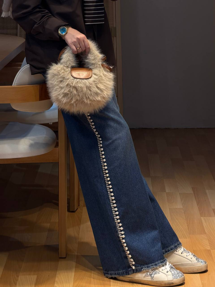 İnci Detaylı Denim Pantolon