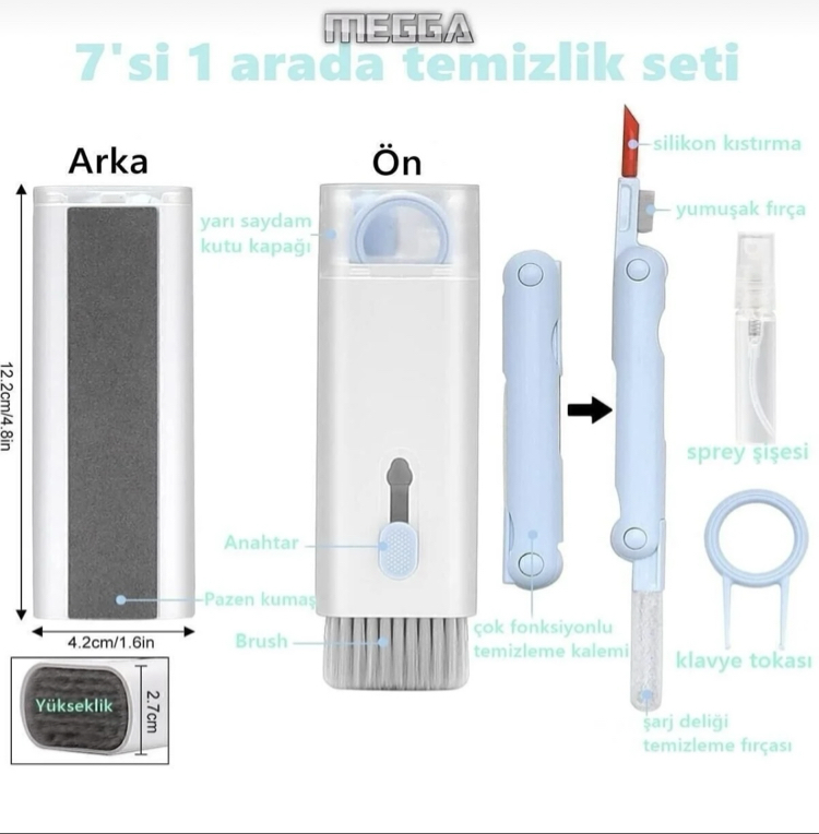 Çok fonksiyonlu 7in1 kulaklık,klavye ve ekran Temizlik kiti Temizleyici kit 7 ln 1 temizleme