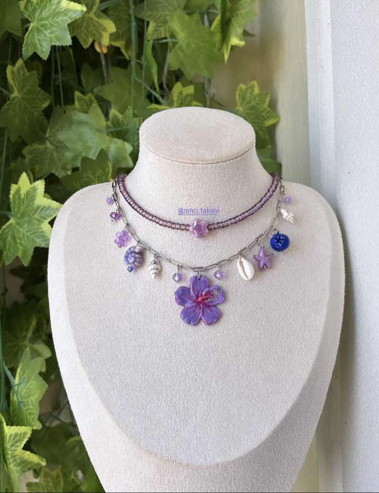 Mor Hibiskus Choker Kolye