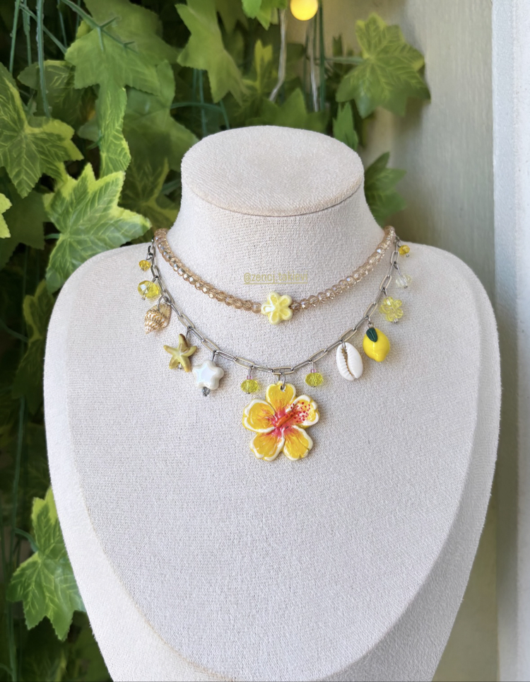 Sarı Hibiskus Choker Kolye