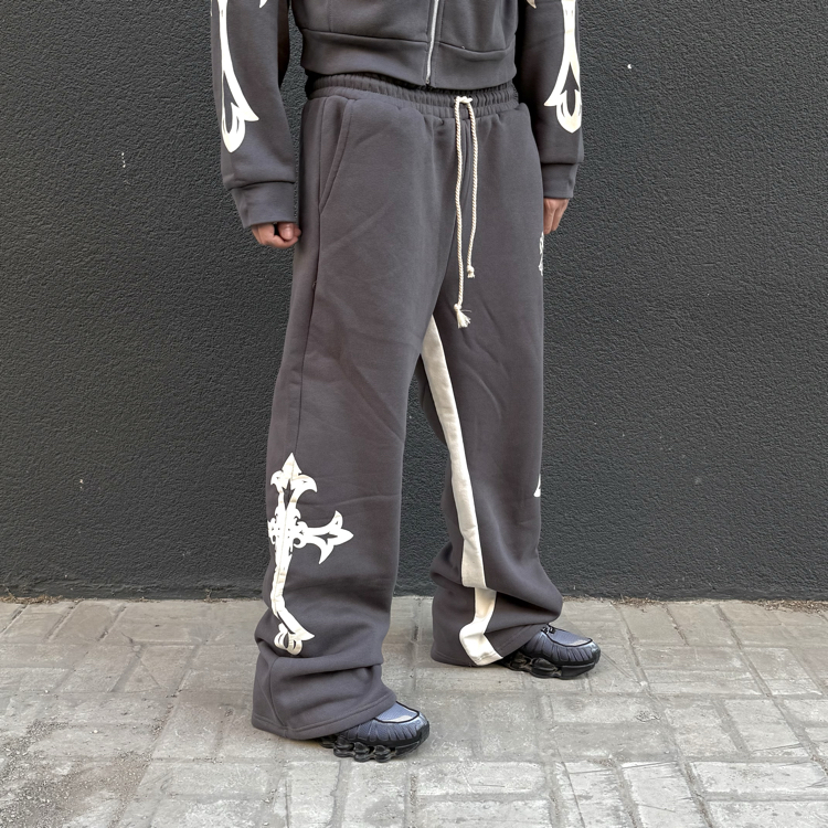 Flared Joggers with Cross Motif Dark Grey •