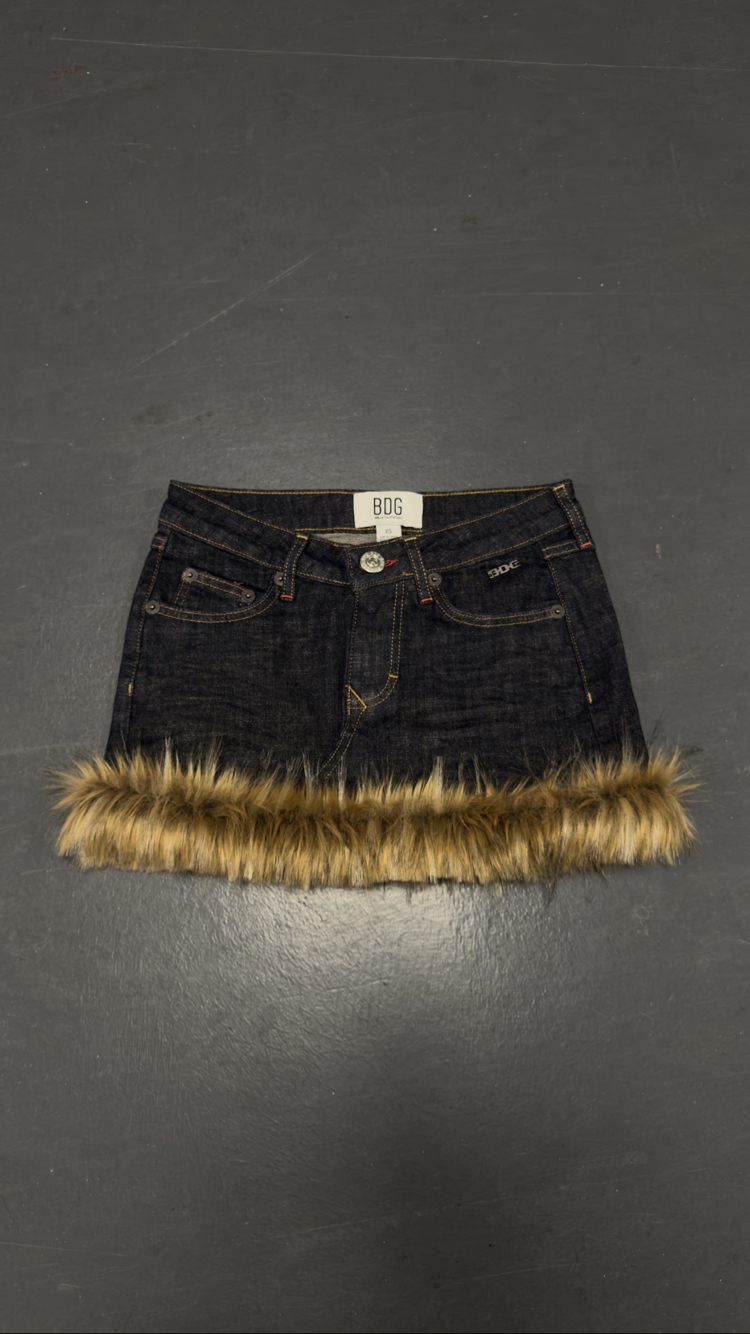 Wild Frost Kürklü Denim Mini Etek
