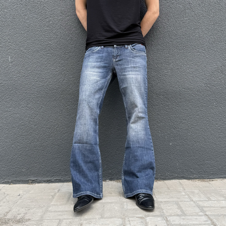 Bootcut Wing Design Flared Jeans Vintage Wash •