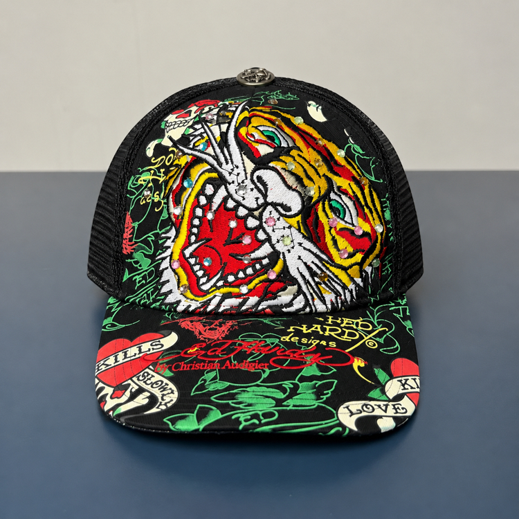 Ed Hardy Tiger Rhinstone Trucker Cap
