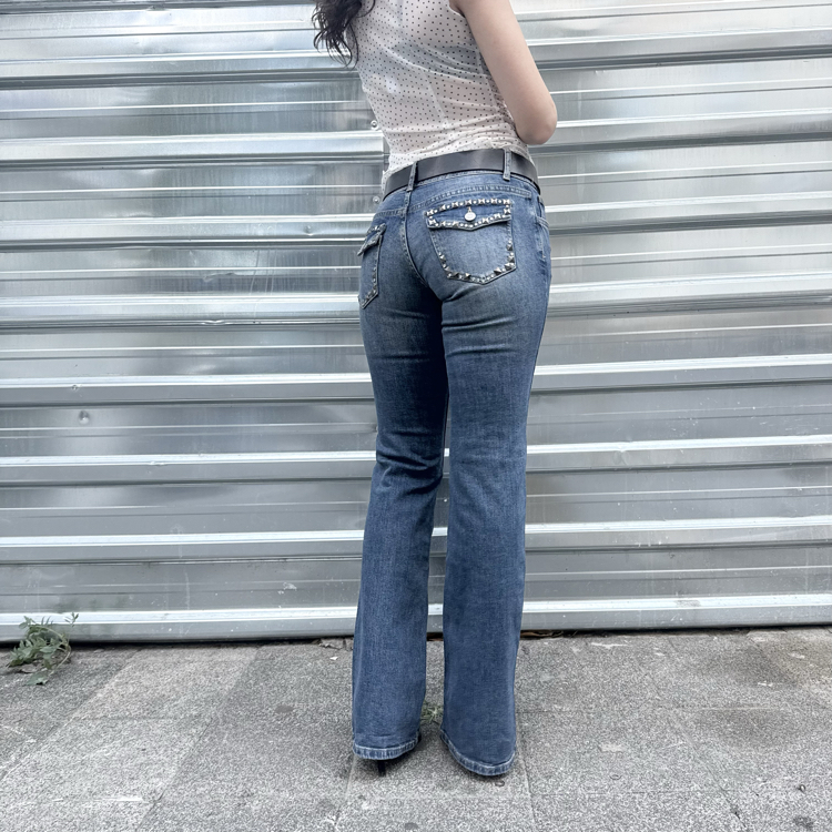 Flare Bootcut Washed Blue Whit Spike Stone