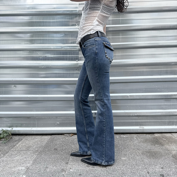 Flare Bootcut Washed Blue Whit Spike Stone