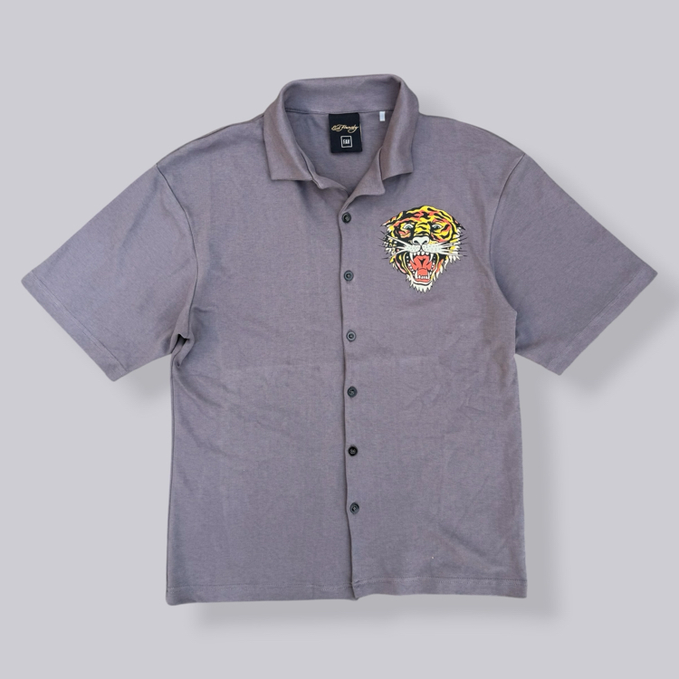 Ed Hardy Tiger Graphic Camp Collar Shirt