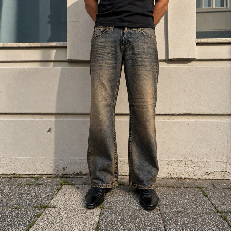 Dust Washed Denim Low Rise Straight Fit
